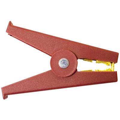 Ouvre-lettre rouge avec mécanisme à levier, partiellement ouvert.