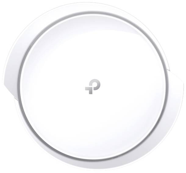 Appareil Wi-Fi rond blanc de TP-Link, vue de dessus avec le logo au centre.