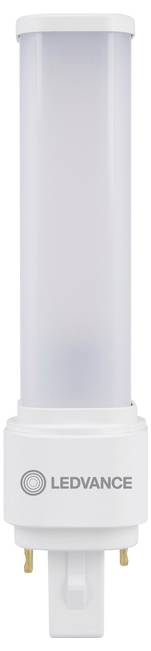 Ampoule LED avec un design cylindrique givré et une base à deux broches, portant l'étiquette « Ledvance » en bas.