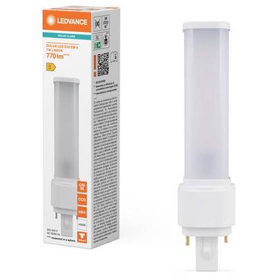 Une ampoule LED LEDVANCE montrée hors de sa boîte. L'emballage met en évidence des caractéristiques telles que 770 lm de luminosité, 7W de puissance et une température de couleur de 4000K.