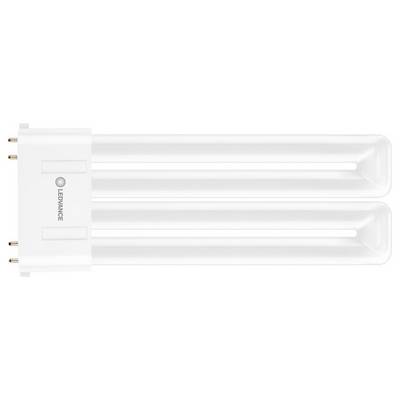 Un tube lumineux LED blanc avec une base rectangulaire, comprenant deux tubes parallèles. La base présente le texte de marque « LEDVANCE » avec un design circulaire.