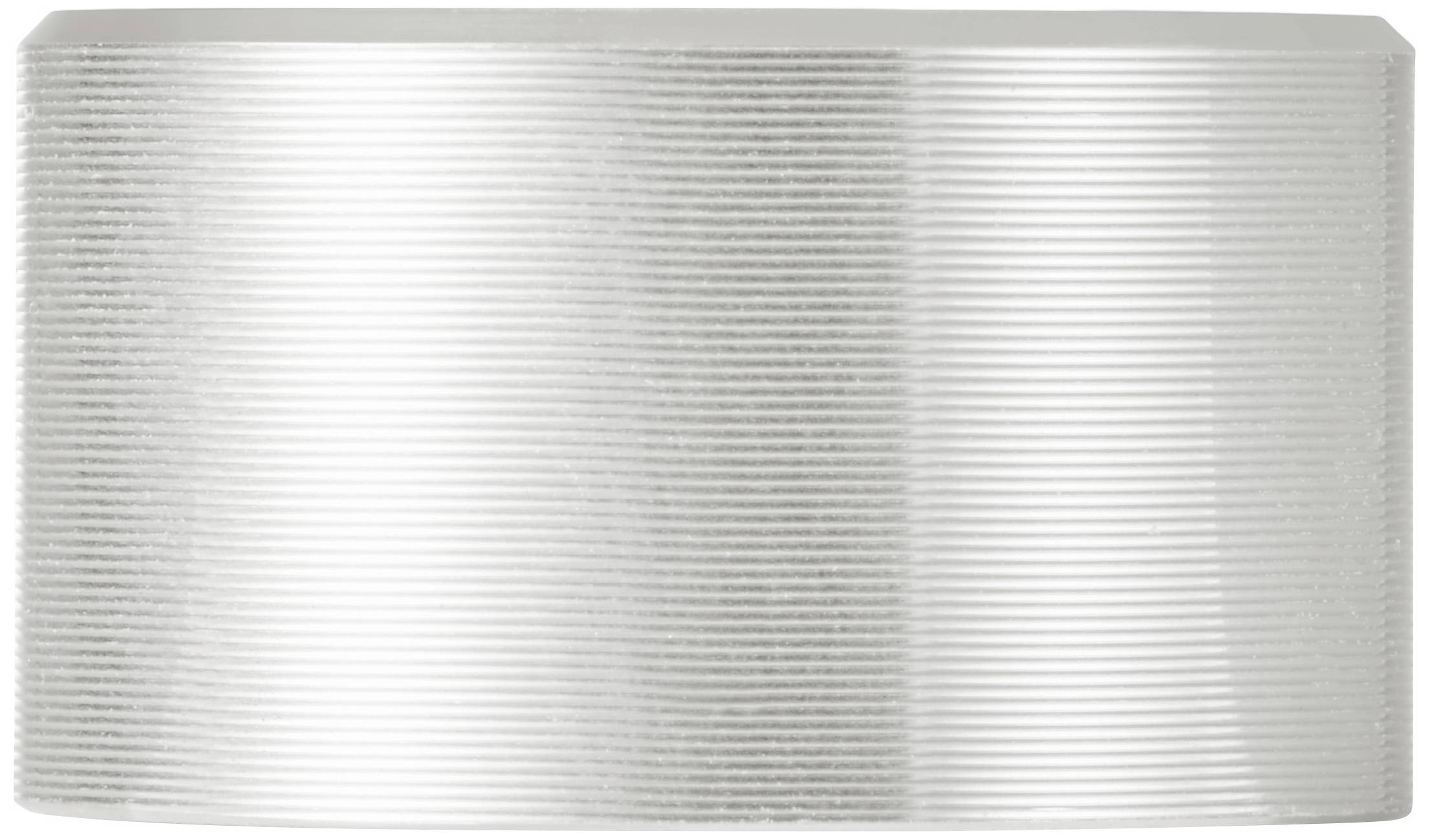 Rouleau métallique argenté avec de fines lignes horizontales ; pourrait être utilisé comme élément décoratif ou dans des applications techniques.