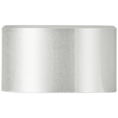 Rouleau métallique argenté avec de fines lignes horizontales ; pourrait être utilisé comme élément décoratif ou dans des applications techniques.