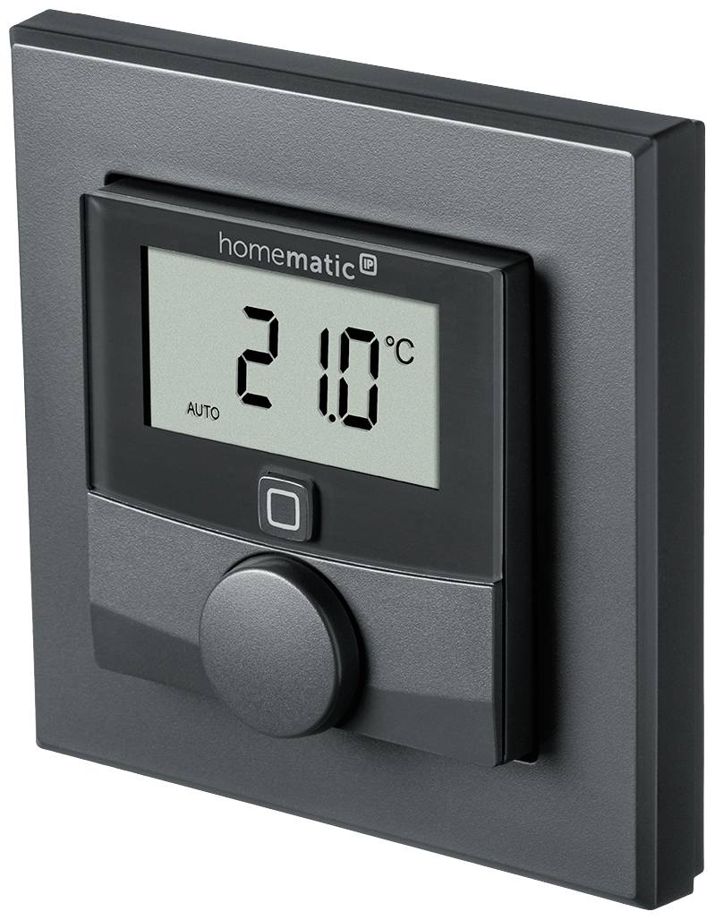 Thermostat mural digital noir désinstallé, affichant 21,0 °C. Utilisé dans le système de régulation de chauffage pour un contrôle précis de la température.