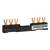 Rail de distribution électrique multipolaire avec six contacts en cuivre, base en plastique noir et code-barres latéral.