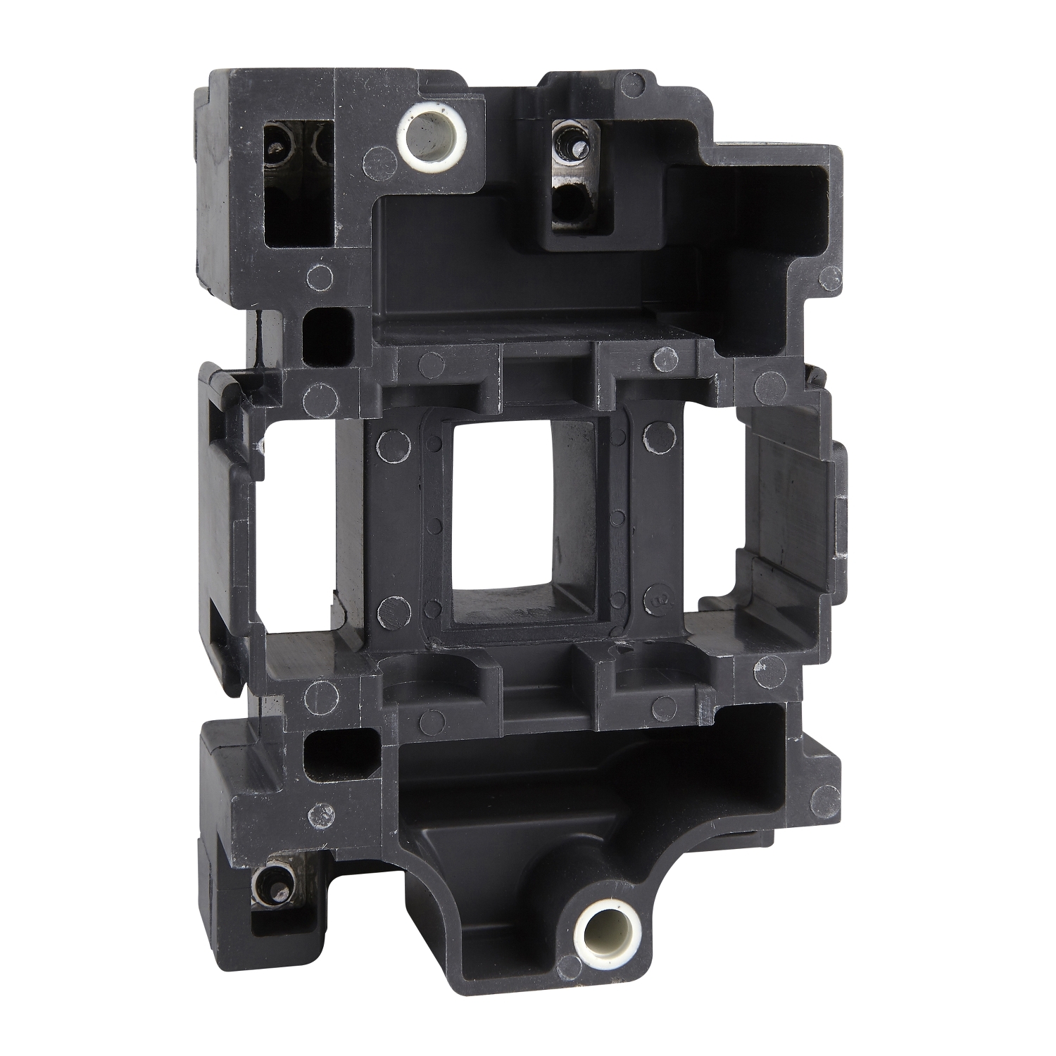 Adaptateur en plastique noir pour fusibles électriques, de forme rectangulaire, avec plusieurs trous de vis pour la fixation.