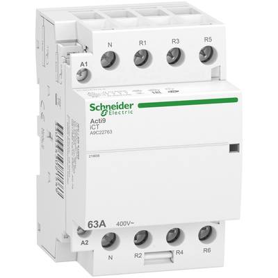 Un disjoncteur électrique Schneider Electric, modèle 'Acti9 iCT', de 63A, 400V, présentant des contacts de commutation et des bornes.