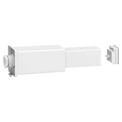 Un boîtier rectangulaire blanc avec une partie amovible, probablement un boîtier pour un composant électronique ou un support.