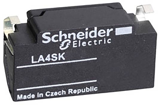 Composant électronique de Schneider Electric portant l'inscription 'LA4SK', fabriqué en République tchèque.