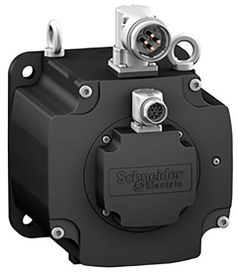 Un appareil électrique noir de Schneider Electric avec des connexions sur le dessus et l'avant, probablement destiné à des applications industrielles.