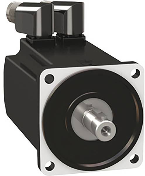 Un moteur électrique noir avec un axe argenté. Deux boîtes de connexion noires sont situées en haut. Le moteur convient aux applications industrielles.