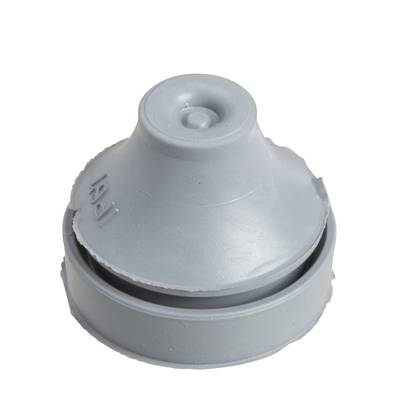 Embout en caoutchouc gris d'une canne, cylindrique et légèrement arrondi au sommet. Il offre stabilité et protection pour les cannes.