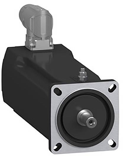 Moteur électrique noir avec plaque de montage carrée et raccordement sur le dessus, adapté aux applications industrielles.