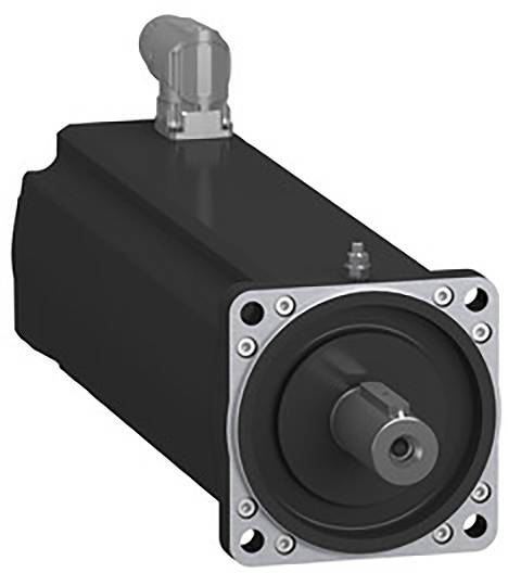 Un moteur électrique noir avec boîtier métallique et point de connexion en haut de l'appareil, adapté aux applications industrielles.