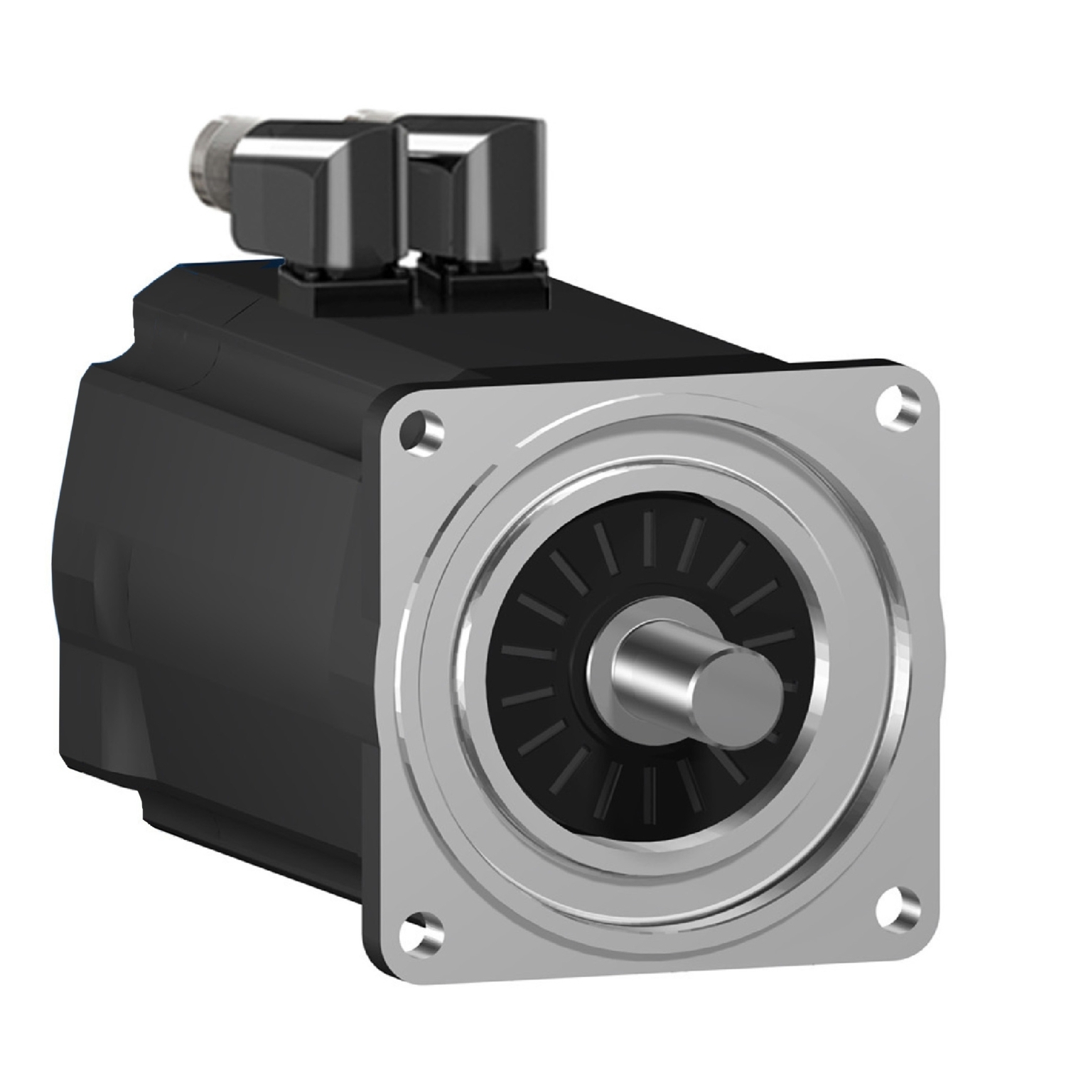 Un moteur électrique noir avec des bornes métalliques, utilisé pour des applications industrielles.