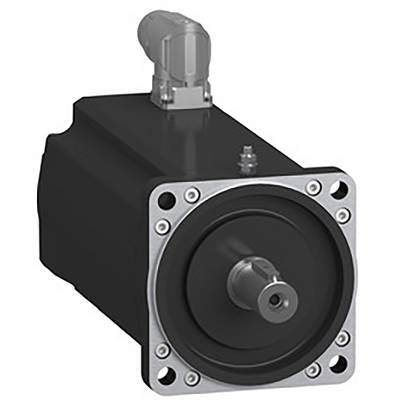 Un moteur électrique noir avec une plaque frontale argentée et des vis de fixation apparentes, adapté aux applications industrielles.
