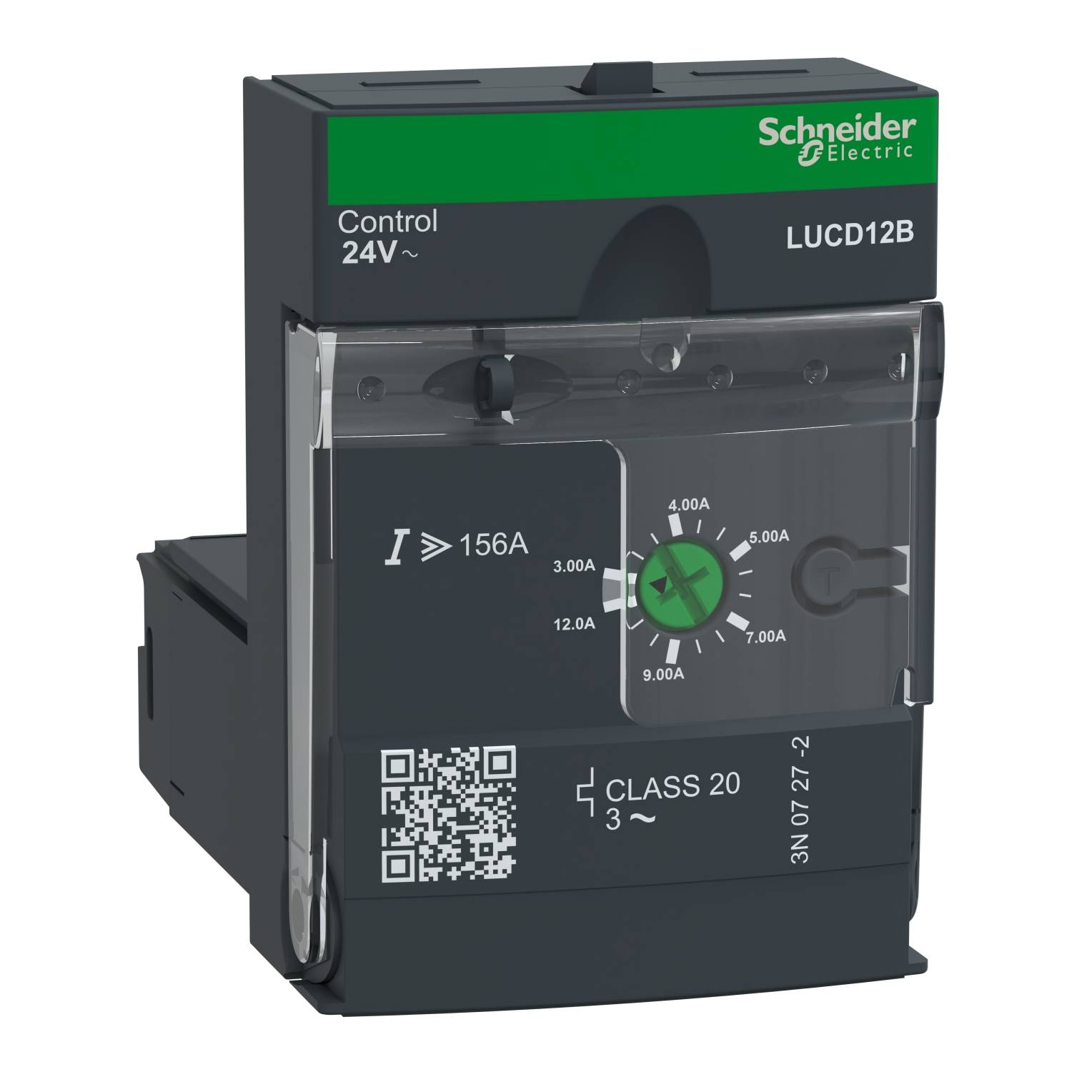 Relais de surcharge moteur 'Schneider Electric' avec un affichage de 156 ampères et un bouton rotatif pour des réglages entre 4 et 9 ampères.