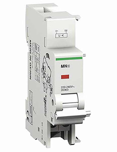 Un interrupteur électrique blanc unipolaire de puissance avec l'étiquette 'MN', tension '220-240V' et intensité de courant '20A'.