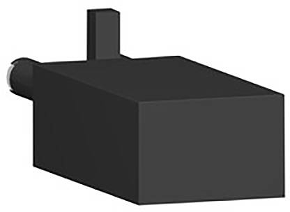 Bloc 3D noir rectangulaire avec une petite élévation verticale sur le dessus et une annexe cylindrique sur le côté.