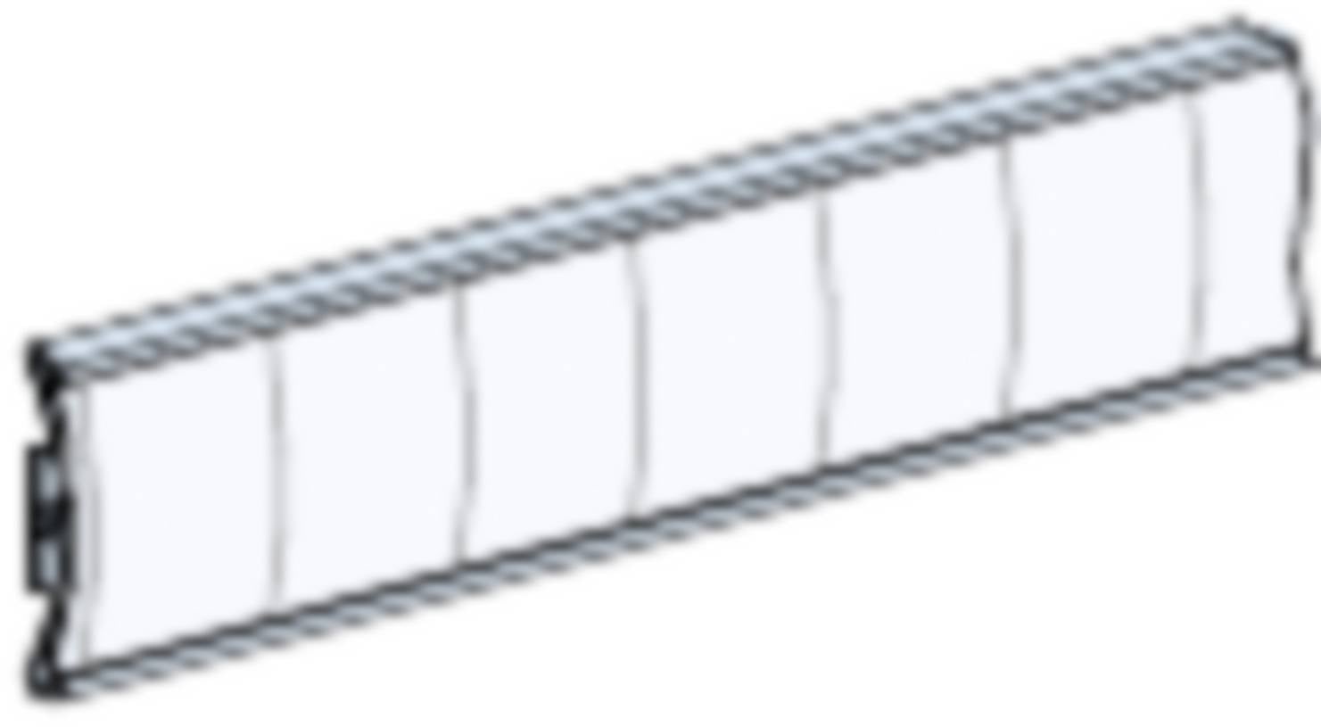 Un panneau radiateur long, rectangulaire, blanc avec plusieurs segments verticaux.