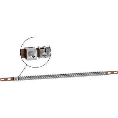 Rail métallique avec plusieurs pinces à vis pour la fixation. Un agrandissement montre une pince individuelle avec sa vis.