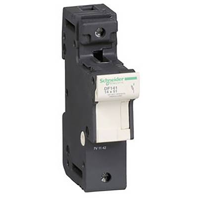 Un disjoncteur noir et blanc, portant l'inscription 'Schneider Electric', présente un design compact et fonctionnel.