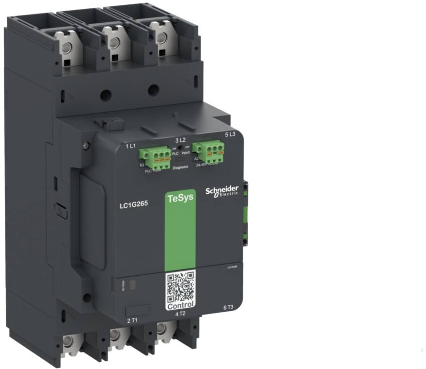 Un contacteur électrique Schneider Electric modèle 'TeSys LC1G2065' dans un boîtier gris foncé pour applications industrielles.