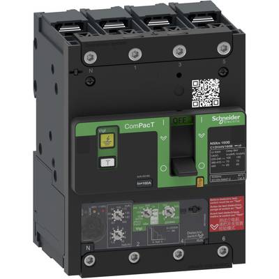 Disjoncteur 'Schneider Electric' ; boîte noire avec interrupteur vert et marquages de commande ; code QR visible en haut.