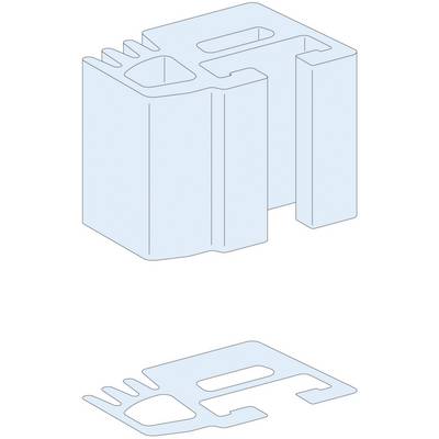 Dessin technique tridimensionnel montrant une pièce à deux parties, composée d'un corps principal rectangulaire et d'une plaque plate.
