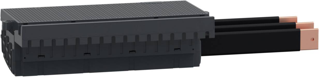 Un connecteur électrique noir et cuivré avec plusieurs bornes pour le transfert d'énergie dans des applications industrielles.