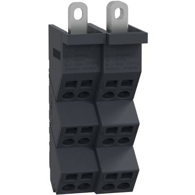 Un support de fusible électrique gris pour deux fusibles, adapté aux applications à haute tension, avec six bornes de connexion.