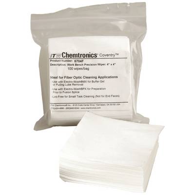 Emballage de Chemtronics 6704F, un chiffon de précision de poste de travail, idéal pour le nettoyage des fibres optiques, 100 lingettes par sachet.
