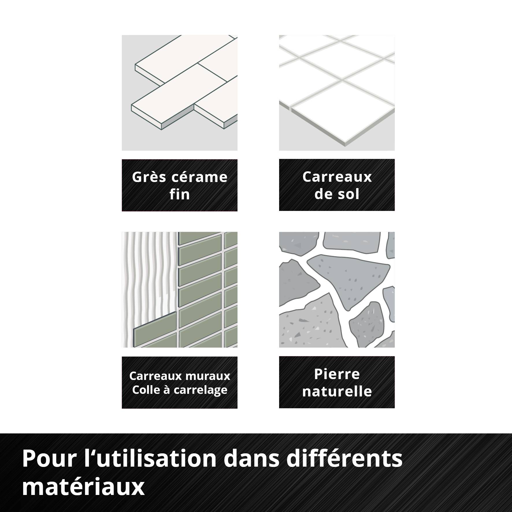Carrelages et pierres naturelles pour une utilisation dans différents matériaux, y compris grès cérame, carreaux de sol, carreaux muraux, pierre naturelle.