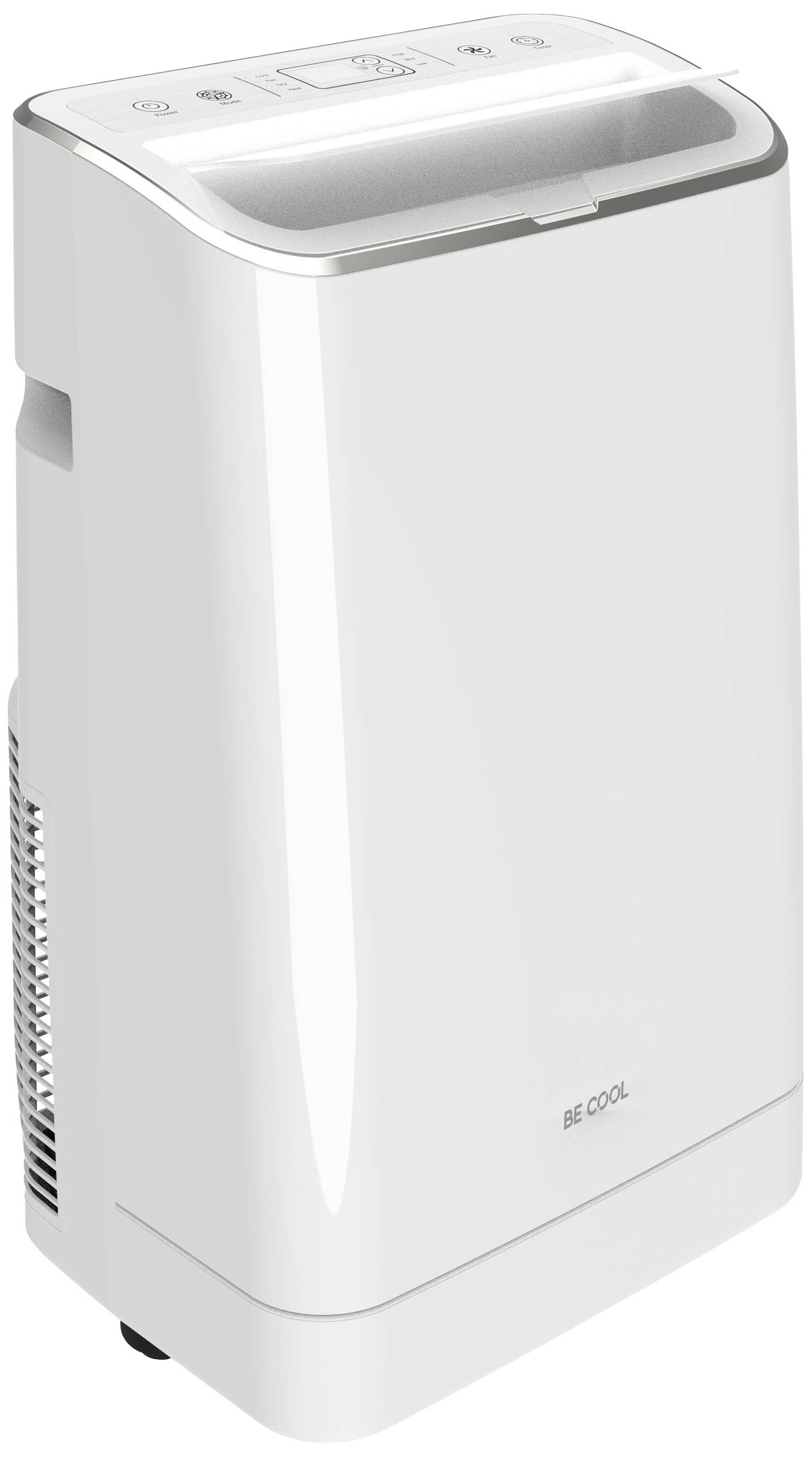 Un climatiseur portable blanc avec affichage numérique sur le dessus. Adapté pour rafraîchir des espaces de taille moyenne.