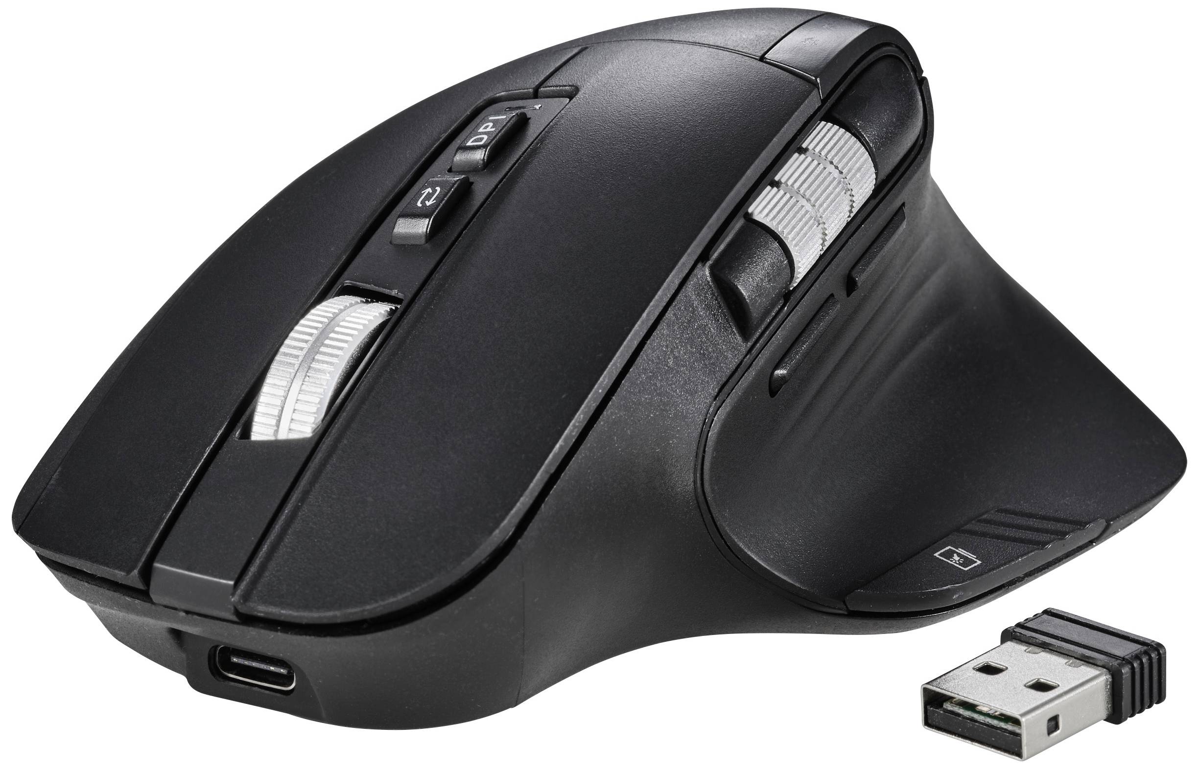 Renkforce RF-OBTM-500 Souris ergonomique sans fil optique noir 8 Boutons 3200 dpi ergonomique, fonction Multipair