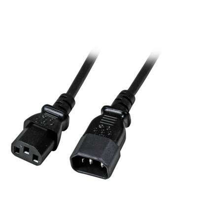 Un câble électrique noir avec une fiche mâle et une fiche femelle, adapté pour connecter des appareils électroniques.