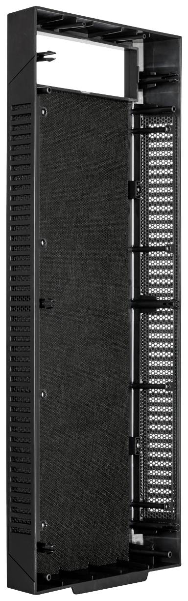 Un rack serveur vertical noir à design ouvert. Adapté pour favoriser la ventilation et la gestion des câbles dans les centres de données.