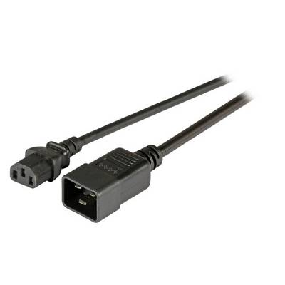 Un câble d'alimentation IEC avec connecteur. Une fiche est mâle avec trois contacts, l'autre femelle avec trois ouvertures.