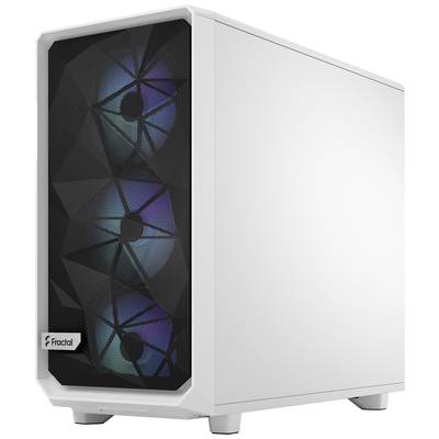 Boîtier d'ordinateur blanc de Fractal avec deux ventilateurs éclairés à l'avant. Design moderne, adapté aux PC de gaming.