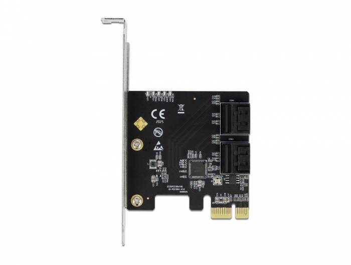 Une carte PCIe avec deux ports SATA, adaptée pour connecter des disques durs supplémentaires à un ordinateur.