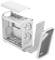 Un boîtier PC blanc ouvert montre des ventilateurs à l'avant et au sommet, prêt pour l'installation de matériel.