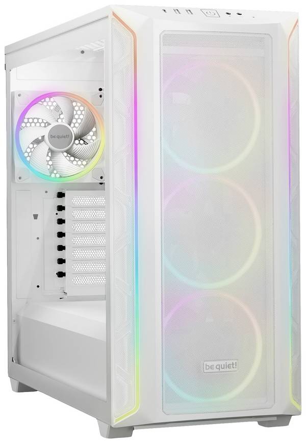 Tour midi BeQuiet Shadow Base 800 FX White Boîtier PC  blanc éclairage intégré, fenêtre latérale, installation du disque dur sans outils, 4 ventilateurs LED pré-installés, filtre anti-poussière