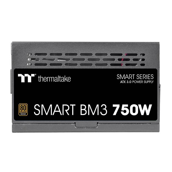 Un bloc d'alimentation Thermaltake portant l'inscription 'SMART BM3 750W' de la série Smart. Certifié 80 Plus Bronze.