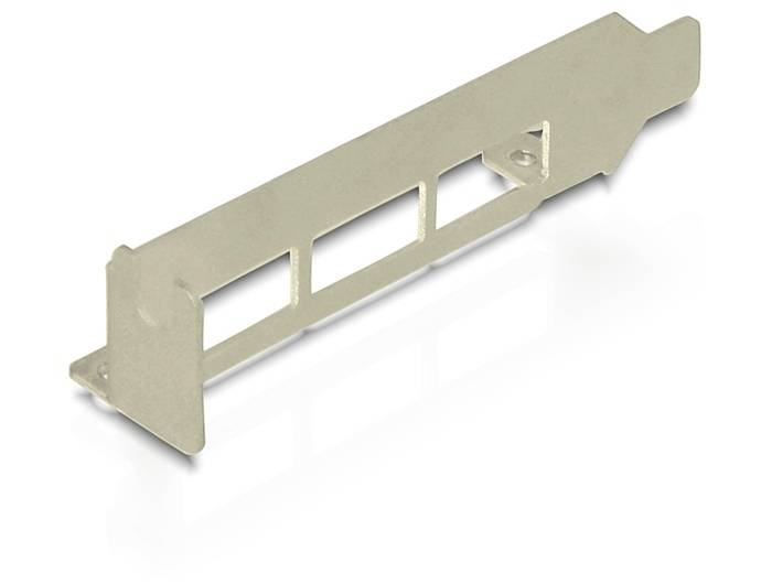 Plaque métallique pour un emplacement d'ordinateur, avec des ouvertures rectangulaires, permettant de connecter des périphériques supplémentaires à l'intérieur du boîtier.