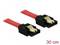 'Câble SATA rouge avec deux connecteurs noirs, de 30 cm de long, pour connecter des disques durs ou des SSD à la carte mère.'