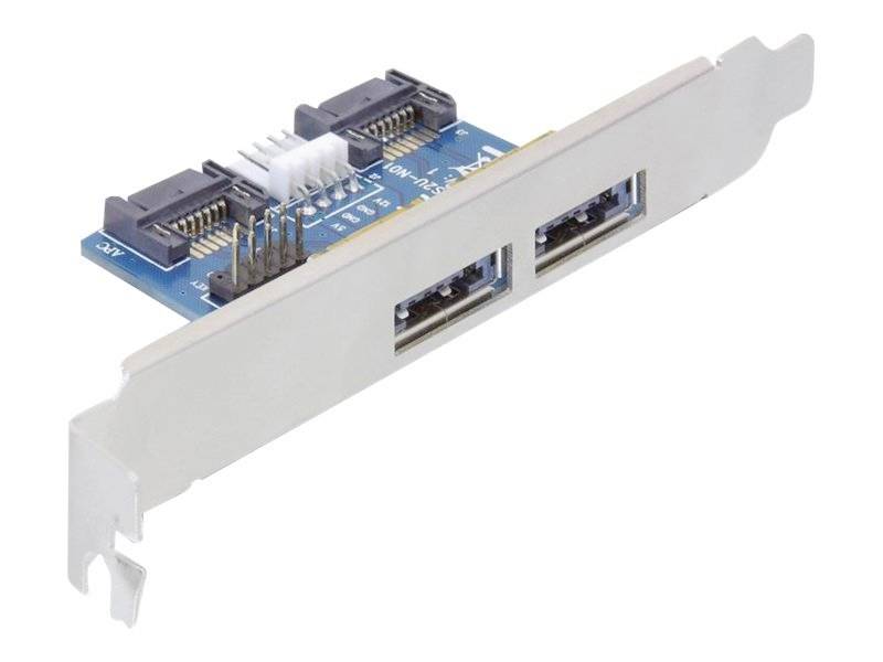 Carte d'extension avec deux ports USB et connecteurs SATA, à installer dans un boîtier d'ordinateur.