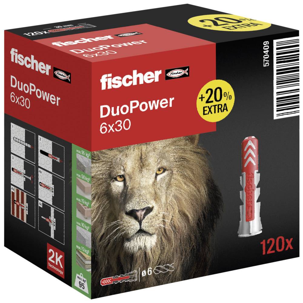 Fischer DUOPOWER 6 x 30 Cheville 2 l ments 30 mm 6 mm 570409 120 pc s