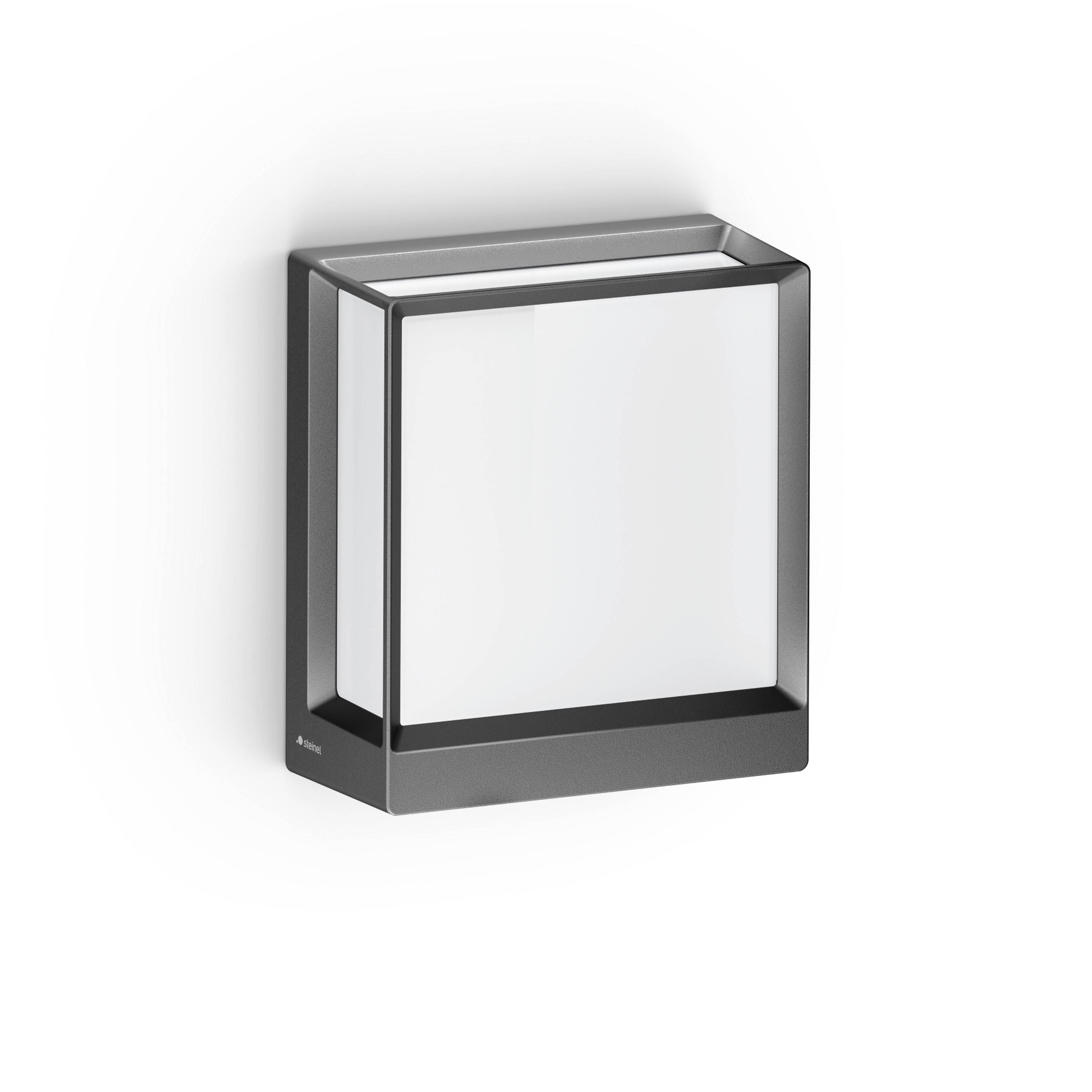 Applique murale extérieure en métal au design minimaliste, avec un cadre rectangulaire, en verre blanc opaque ; éclairage moderne pour l'extérieur.