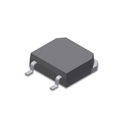 Un boîtier semi-conducteur bleu de style SOIC avec quatre pattes de connexion, représenté dans un modèle numérique 3D.