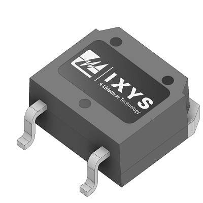 Un composant électronique rectangulaire à deux bornes métalliques, sur lequel est inscrit « IXYS A Littelfuse Technology ».